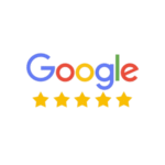 Google logo with a five-star rating beneath it.
